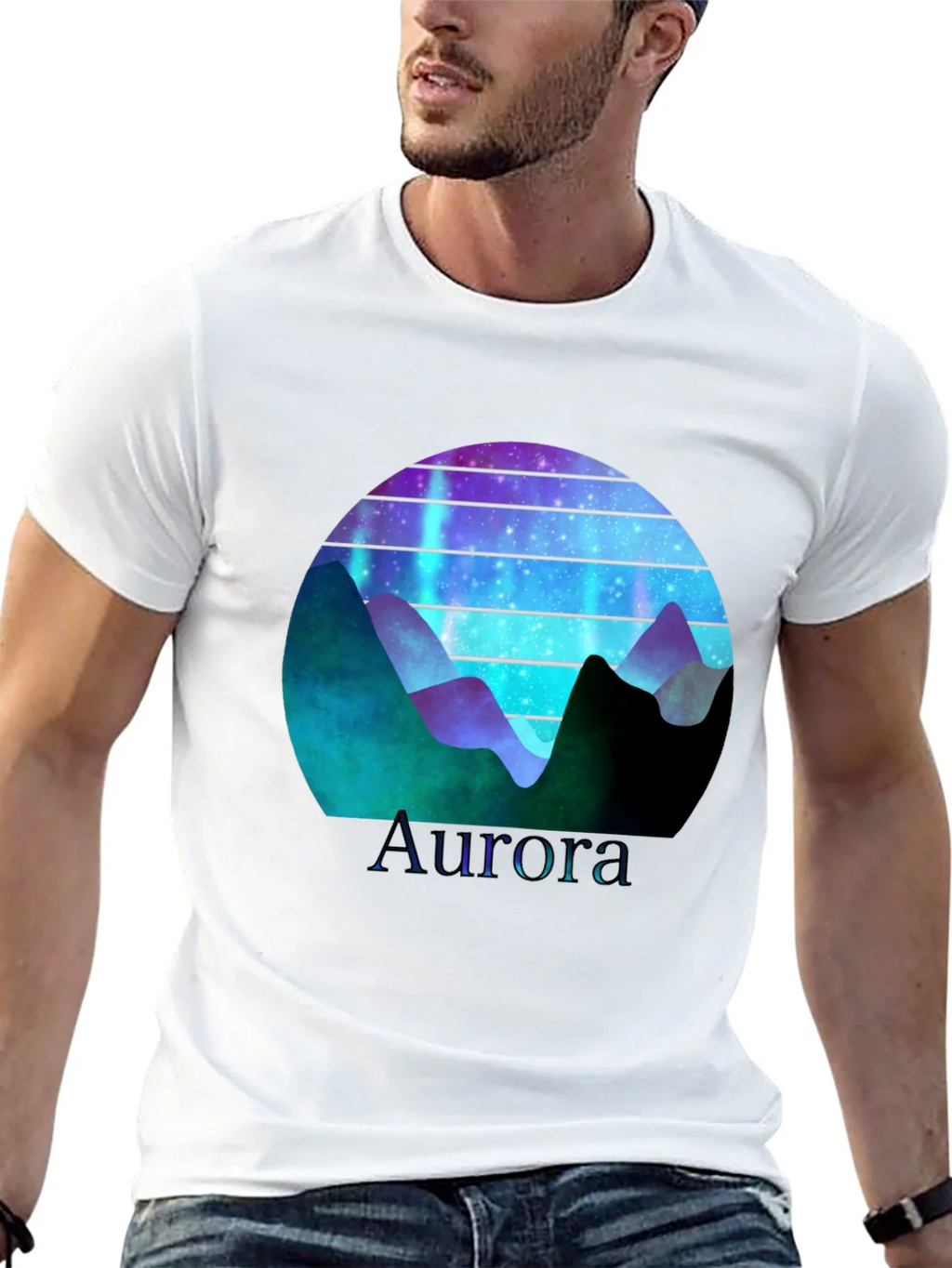 Aurora Graphic T-Shirt - Mountain Nightscape Design product image 12