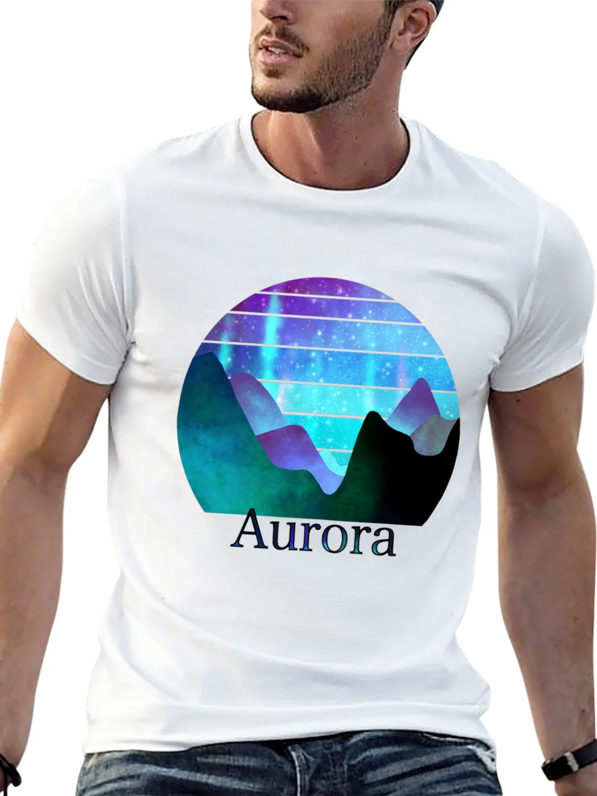 Aurora Graphic T-Shirt - Mountain Nightscape Design product image 12