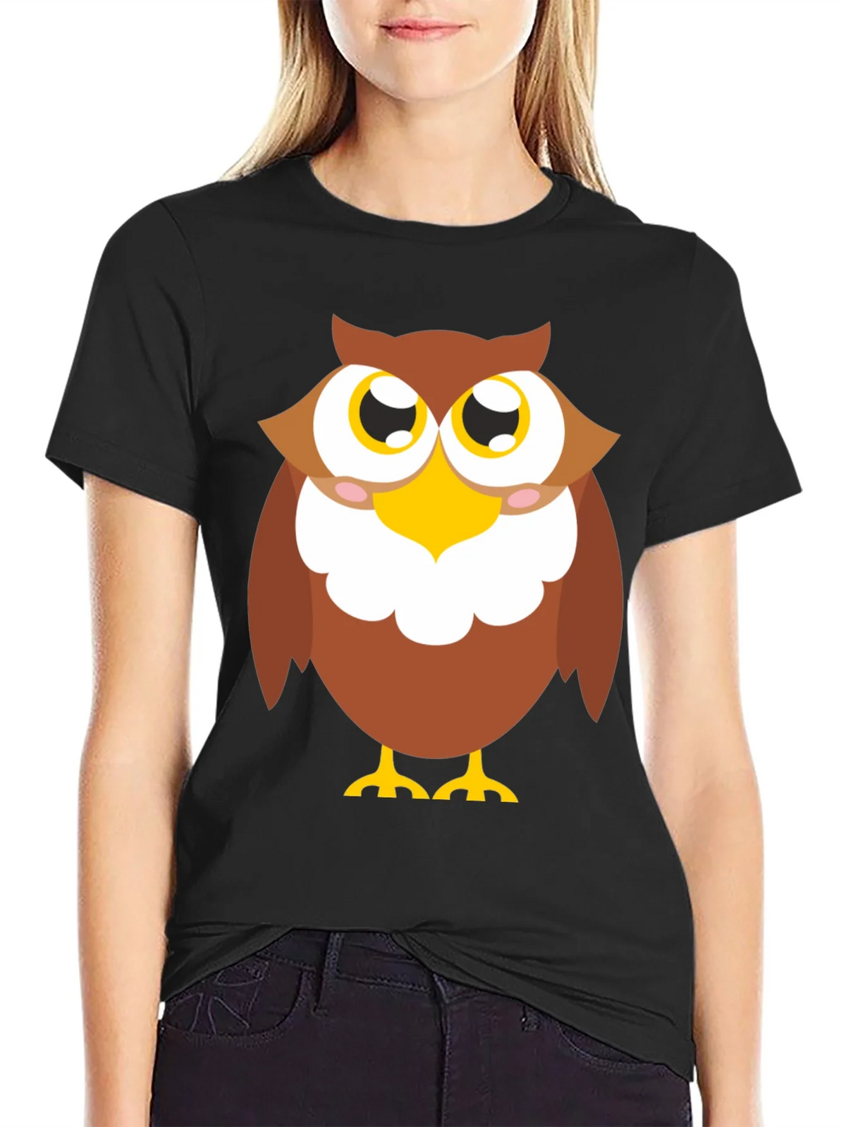 Owl Graphic Tee - Black Cotton Blend Casual Shirt product image 2