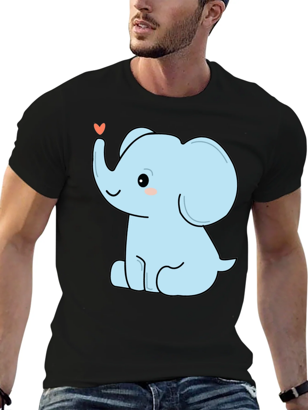 Cute Elephant Heart Graphic Tee - Black Cotton T-Shirt product image 4