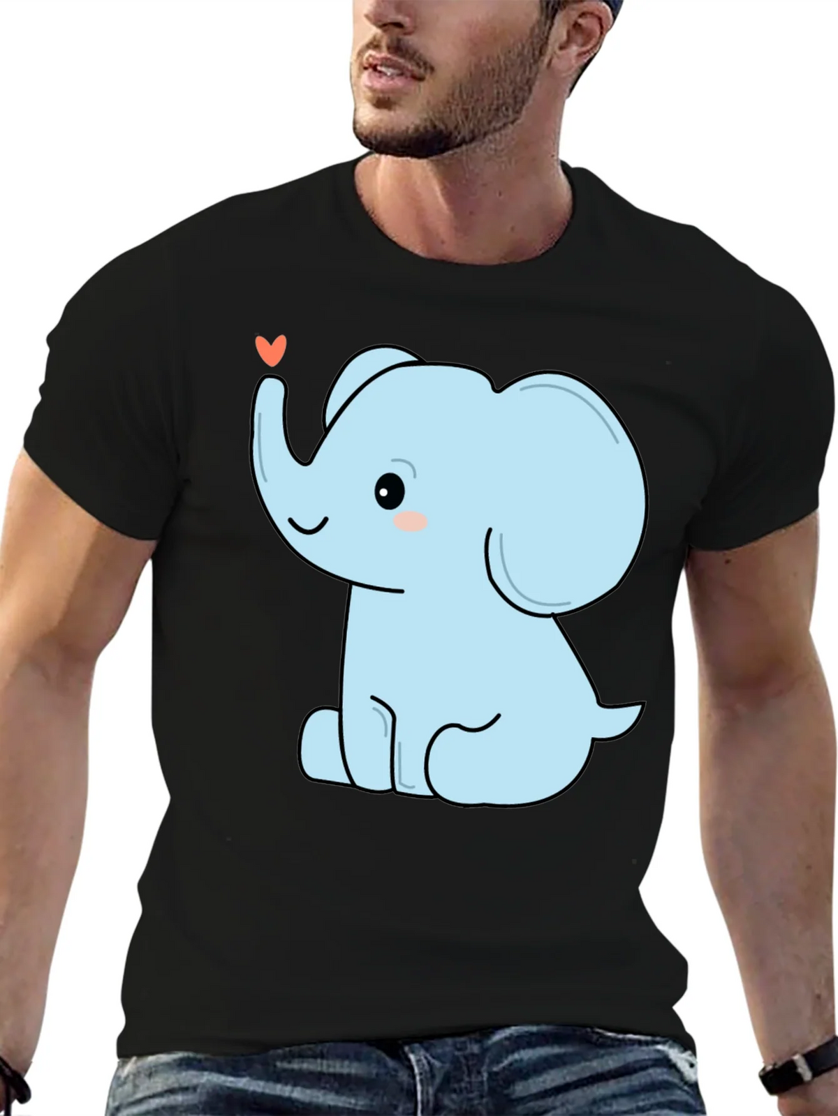 Cute Elephant Heart Graphic Tee - Black Cotton T-Shirt product image 4