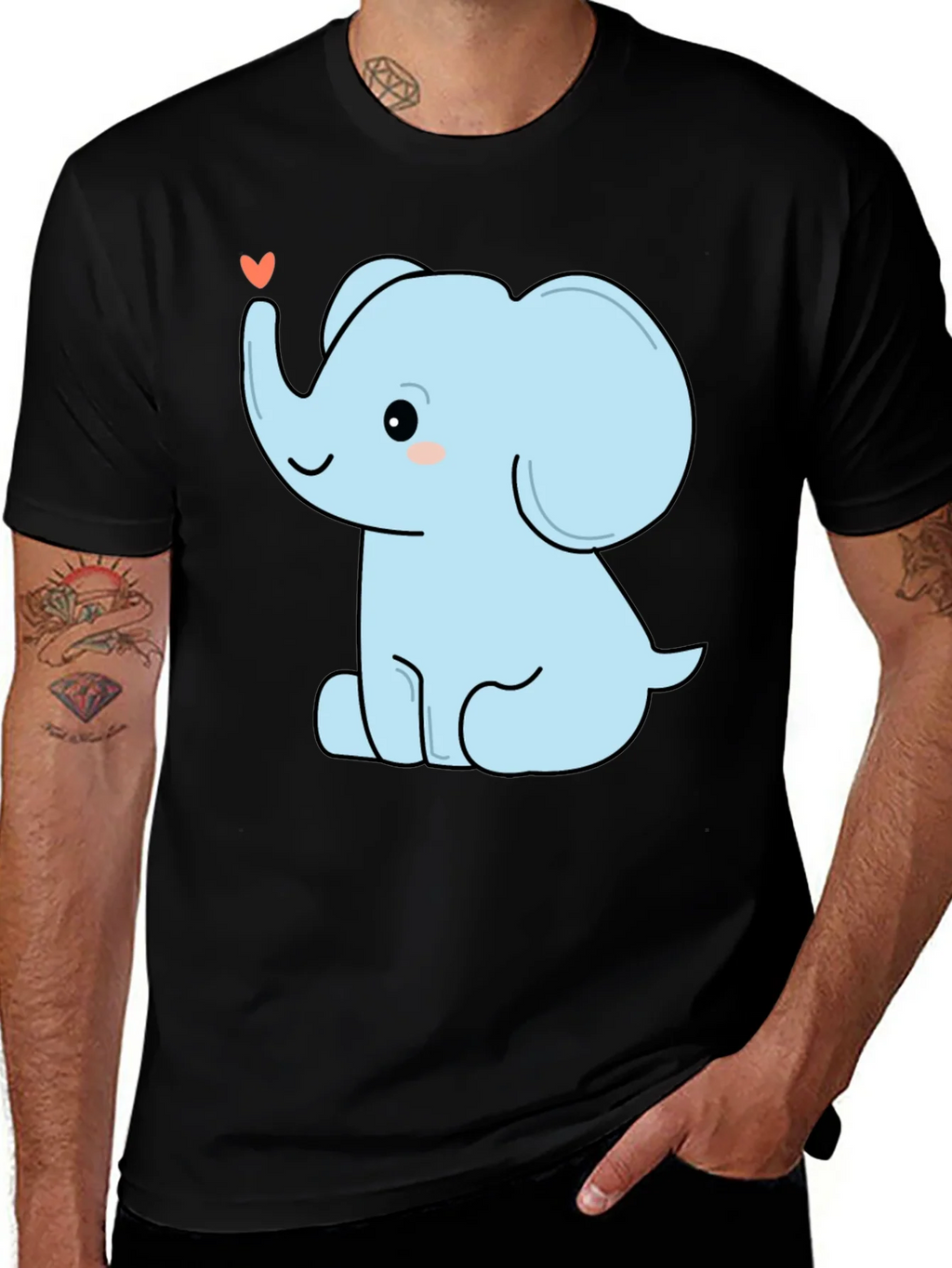 Cute Elephant Heart Graphic Tee - Black Cotton T-Shirt product image 1