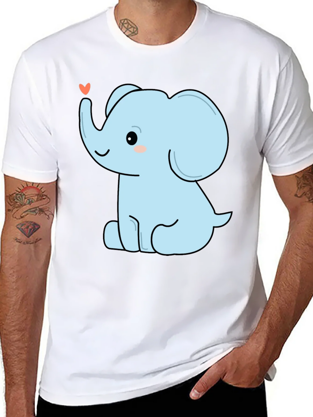 Cute Elephant Heart Graphic Tee - Black Cotton T-Shirt product image 5