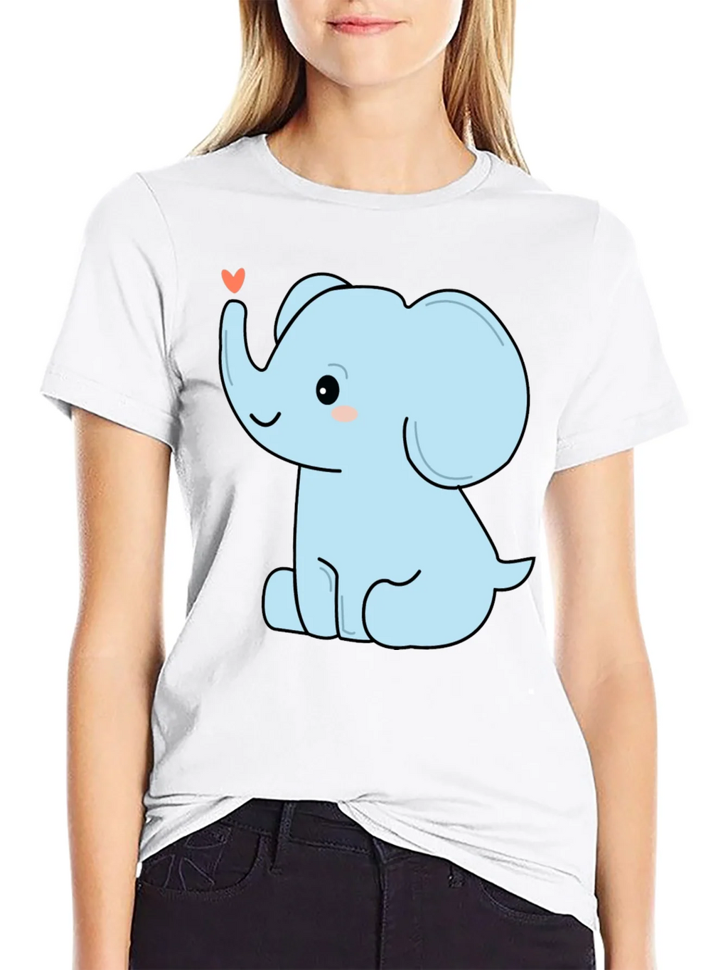 Cute Elephant Heart Graphic Tee - Black Cotton T-Shirt product image 6