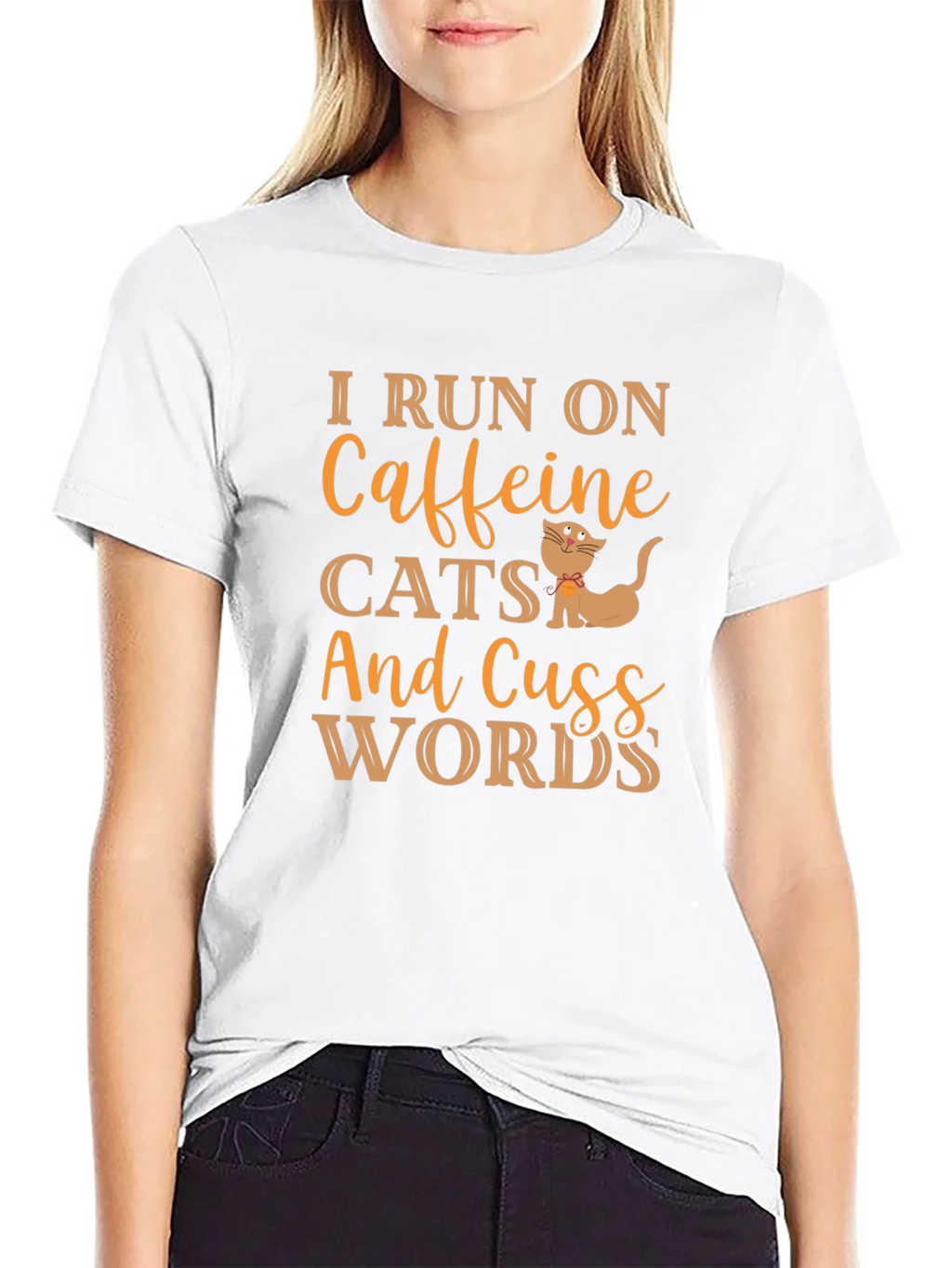 I Run On Caffeine Cats and Cuss Words Black T-Shirt product image 7
