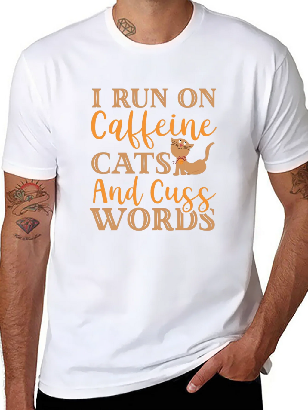 I Run On Caffeine Cats and Cuss Words Black T-Shirt product image 6