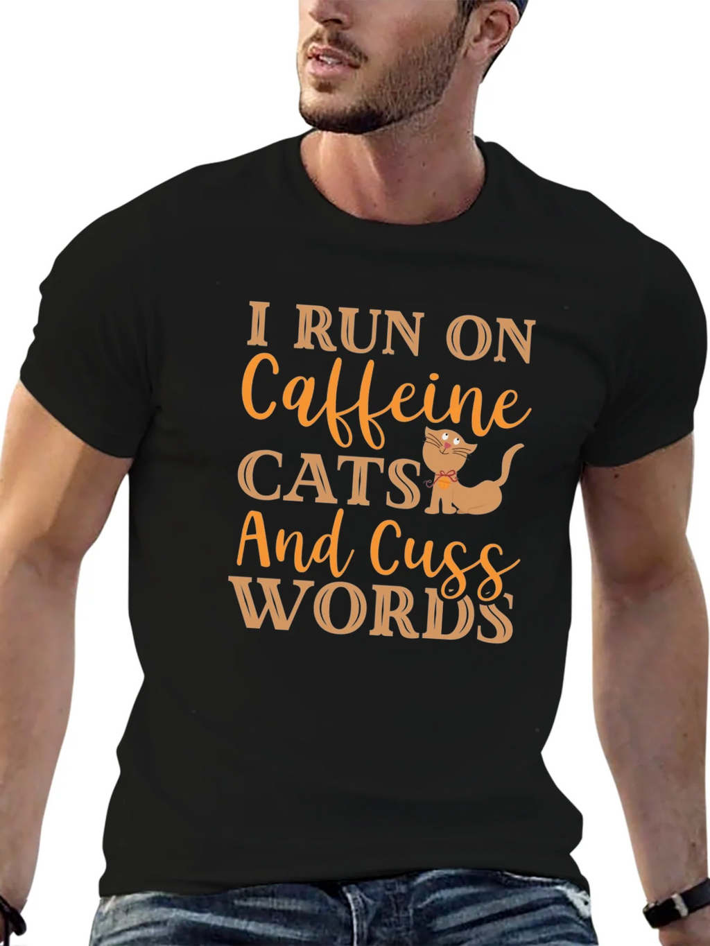 I Run On Caffeine Cats and Cuss Words Black T-Shirt product image 5