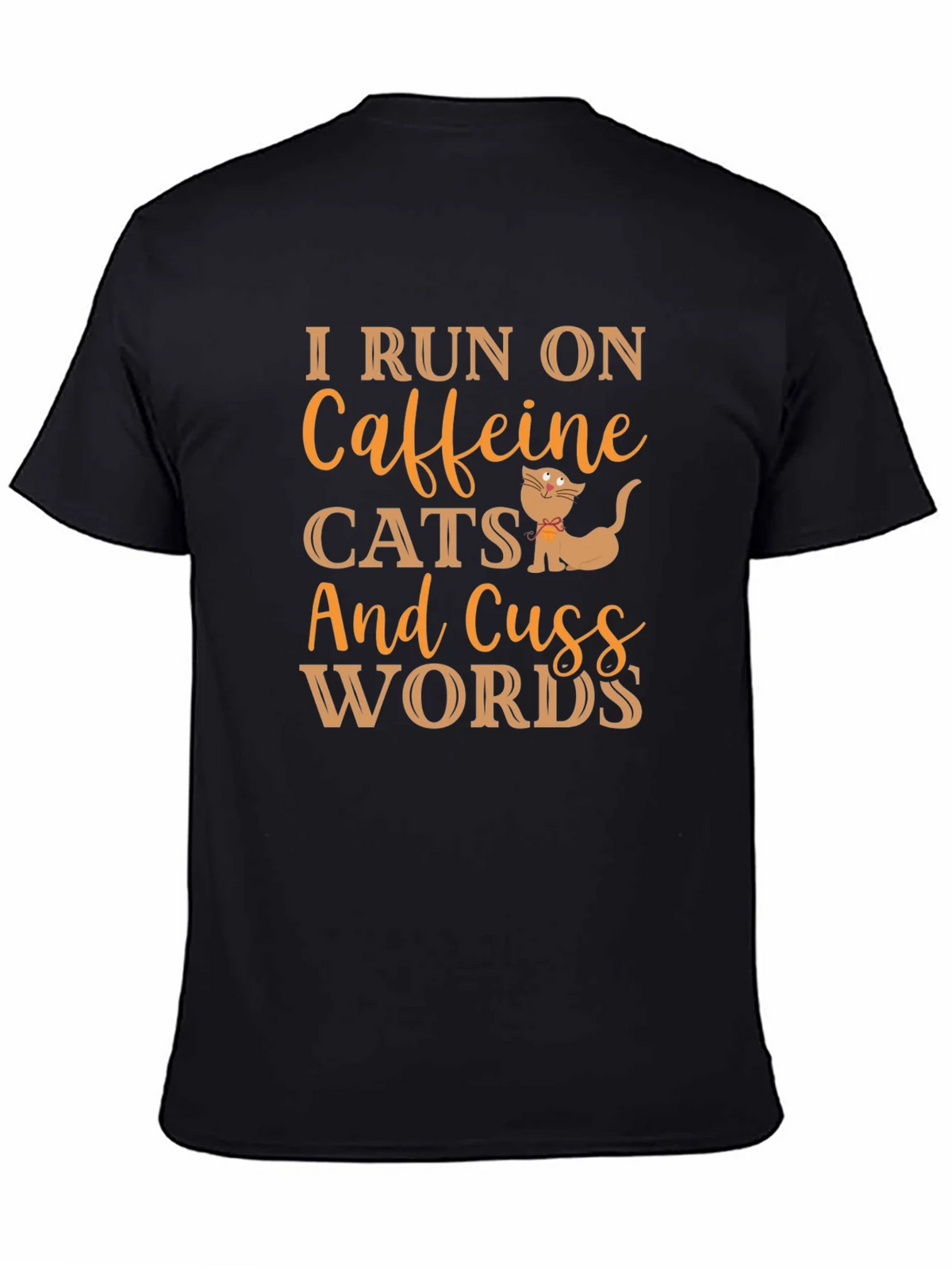 I Run On Caffeine Cats and Cuss Words Black T-Shirt product image 3
