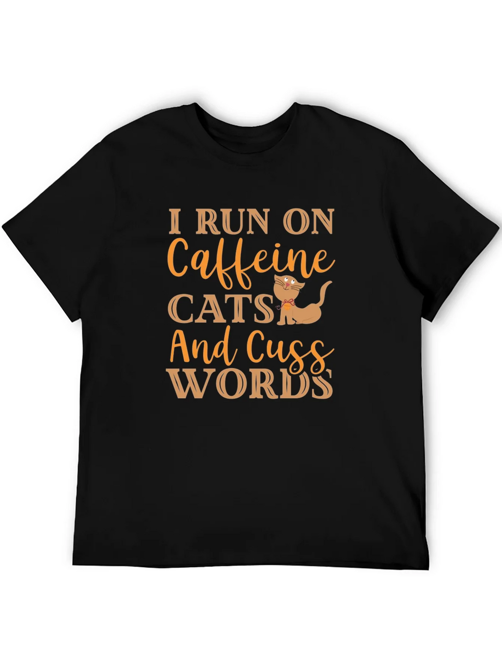 I Run On Caffeine Cats and Cuss Words Black T-Shirt product image 4