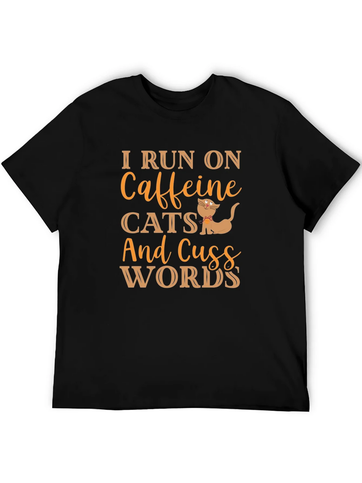I Run On Caffeine Cats and Cuss Words Black T-Shirt product image 4
