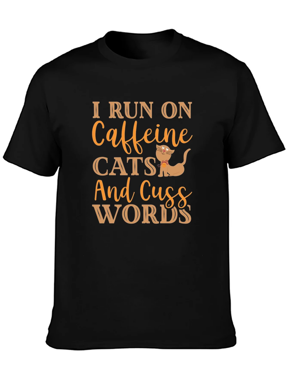 I Run On Caffeine Cats and Cuss Words Black T-Shirt product image 2