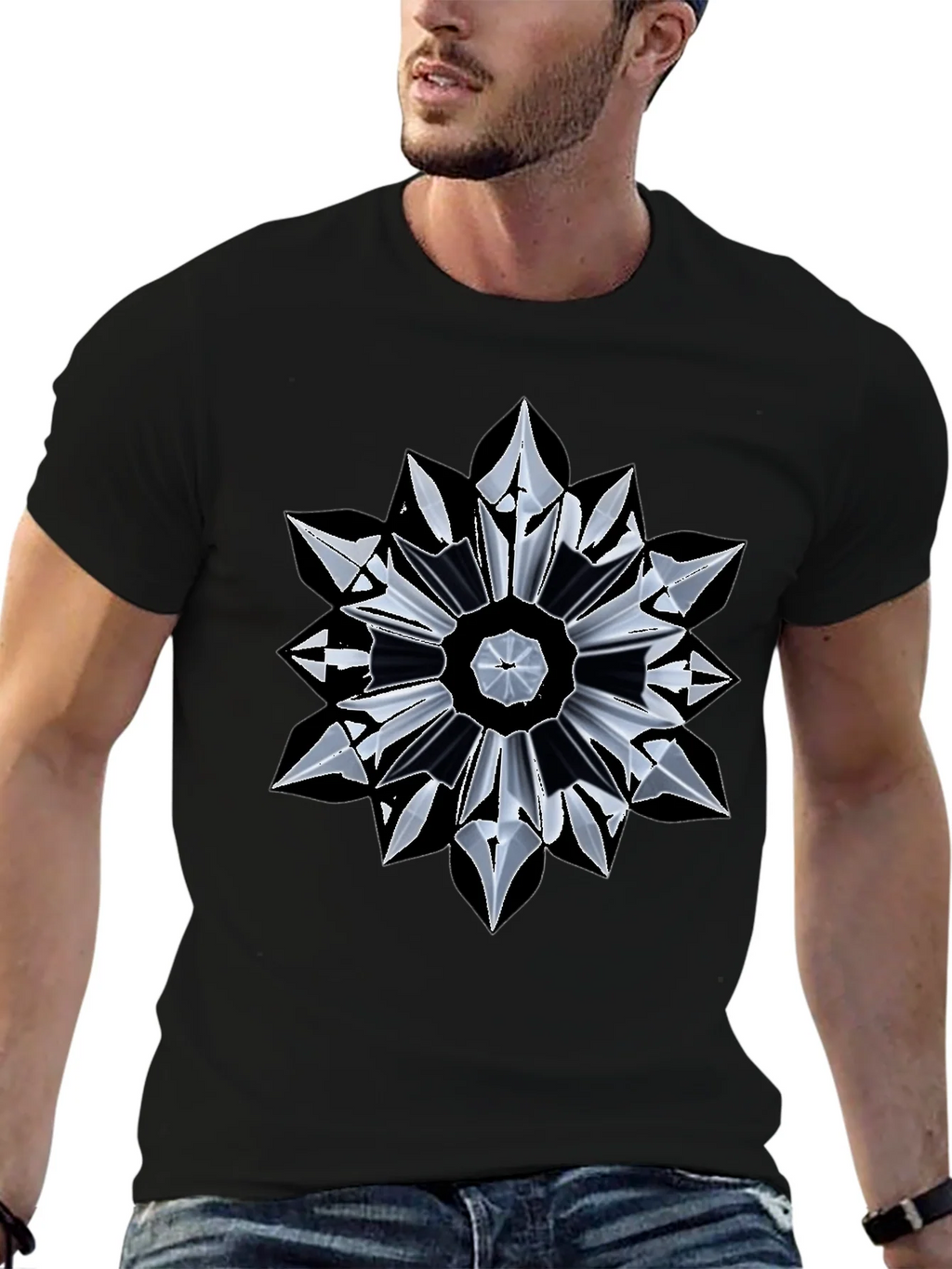 Abstract Geometric Mandala Black T-Shirt product image 6