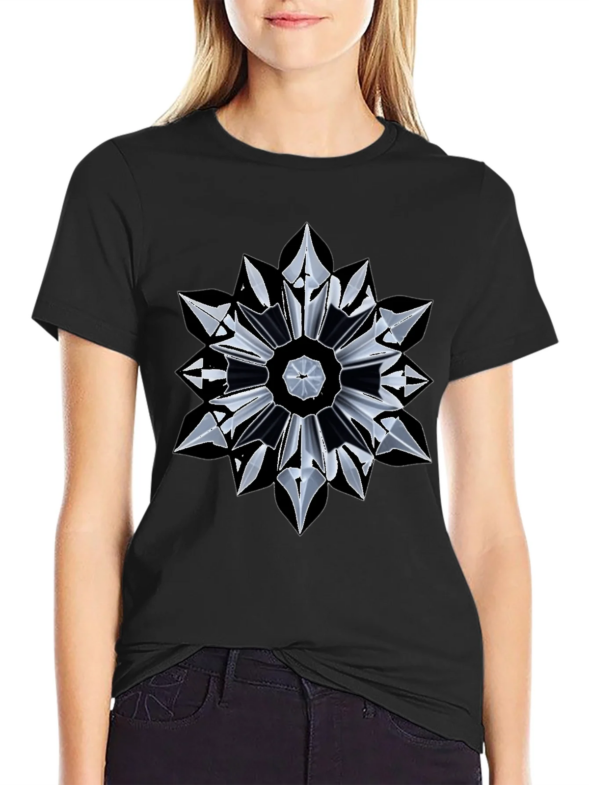 Abstract Geometric Mandala Black T-Shirt product image 2
