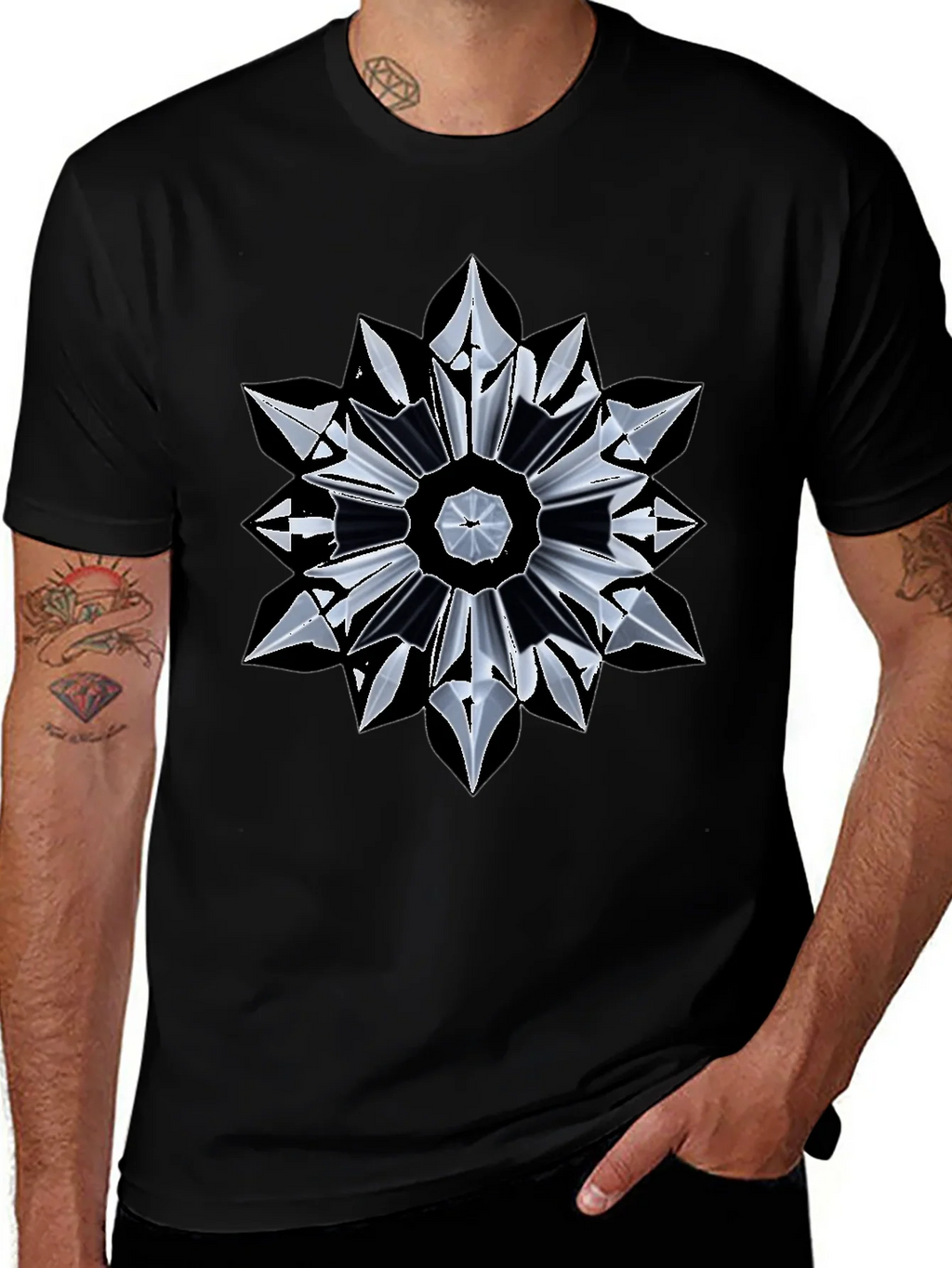 Abstract Geometric Mandala Black T-Shirt product image 1