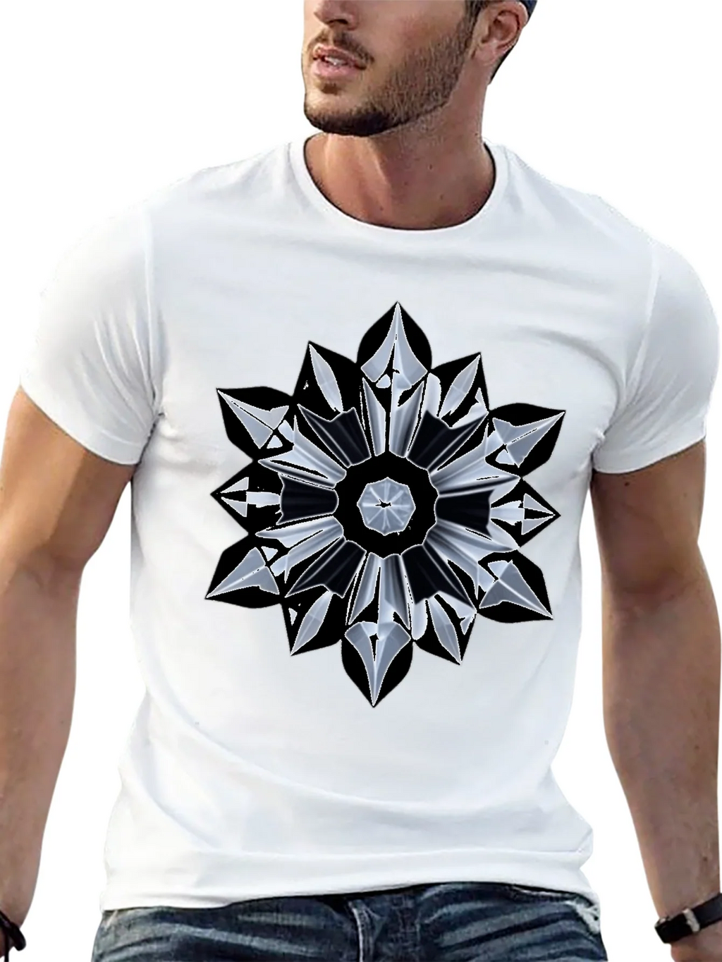 Abstract Geometric Mandala Black T-Shirt product image 12