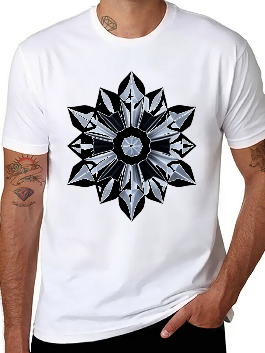 Abstract Geometric Mandala Black T-Shirt product image 7