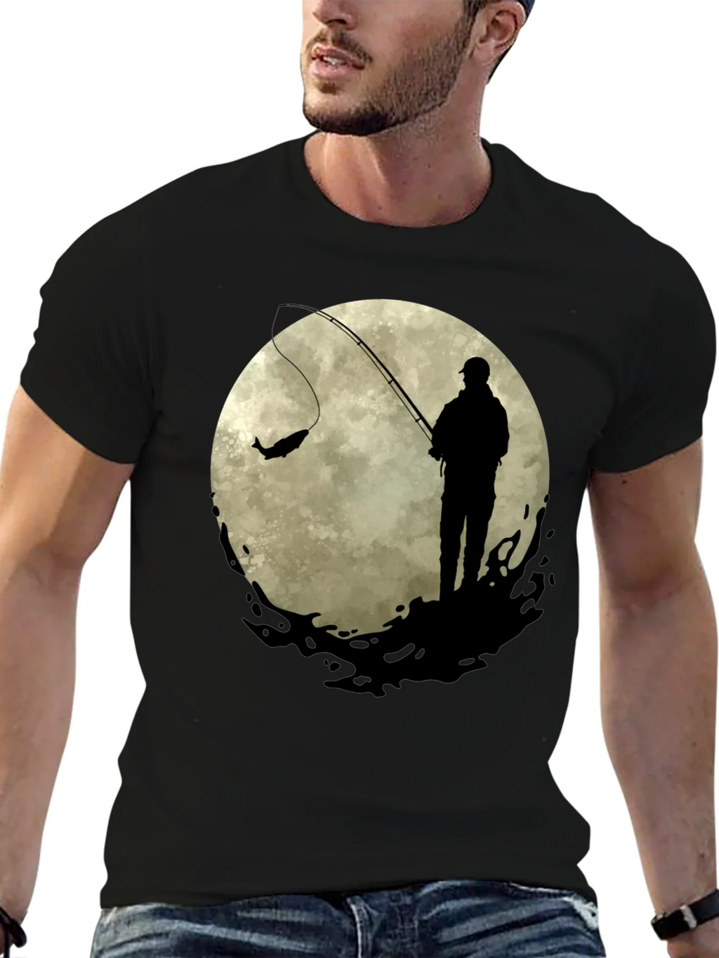 Fisherman Moon Graphic Tee - Black Cotton Blend product image 6