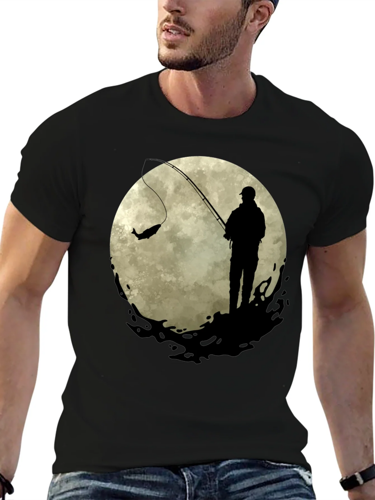 Fisherman Moon Graphic Tee - Black Cotton Blend product image 6