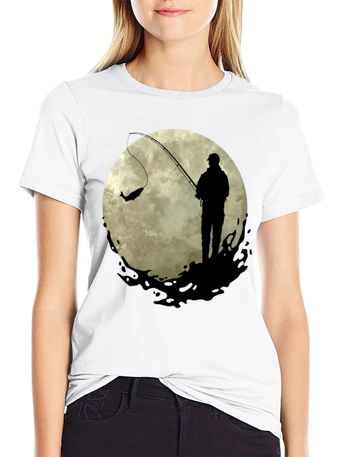 Fisherman Moon Graphic Tee - Black Cotton Blend product image 8