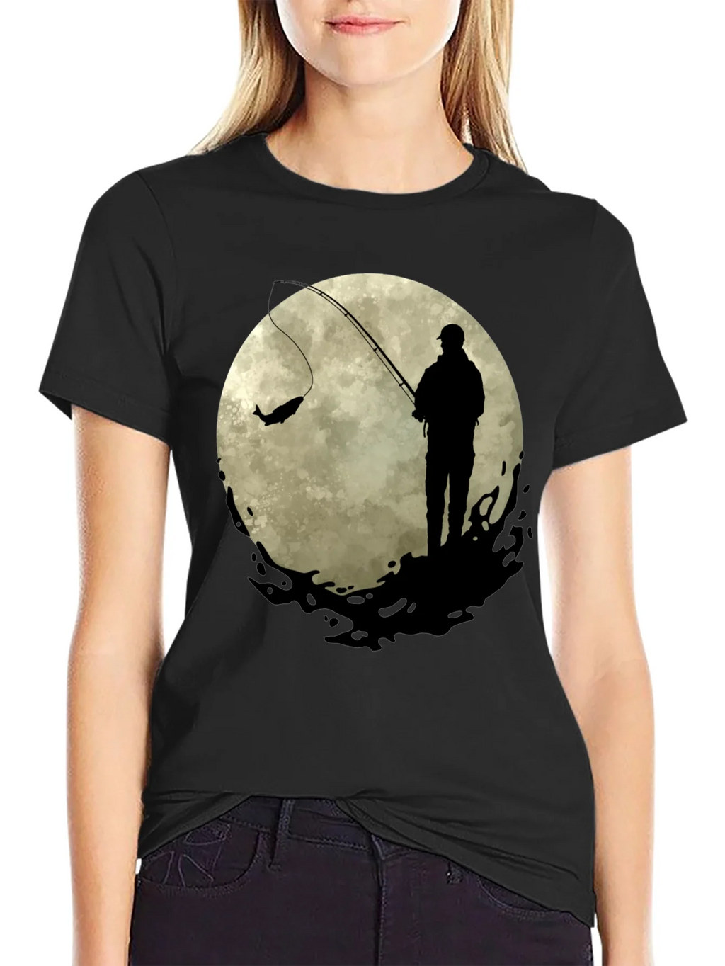 Fisherman Moon Graphic Tee - Black Cotton Blend product image 2