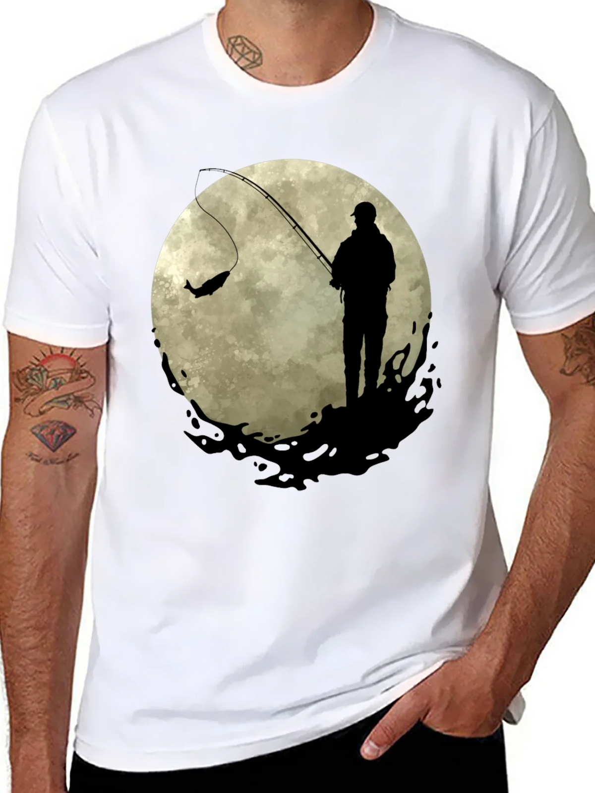 Fisherman Moon Graphic Tee - Black Cotton Blend product image 7