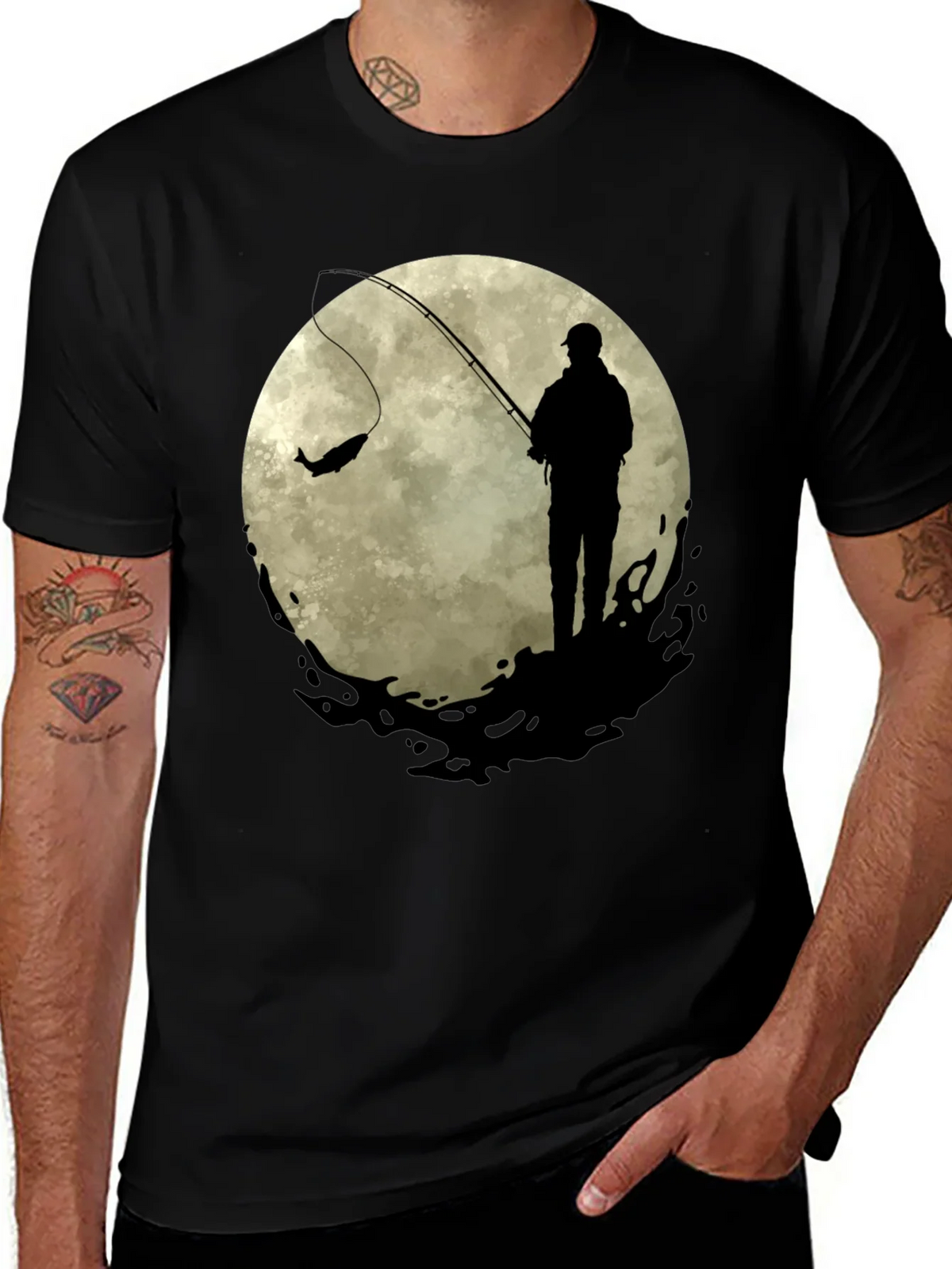 Fisherman Moon Graphic Tee - Black Cotton Blend product image 1