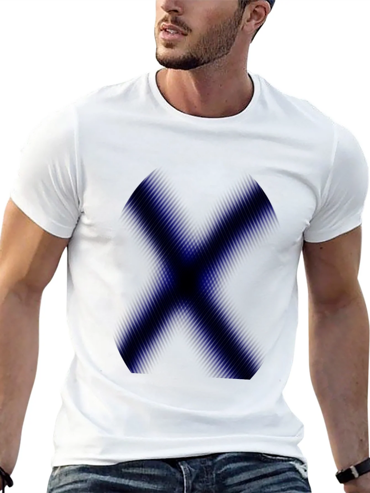 Mens Black T-Shirt with Blue X Graphic product image 12
