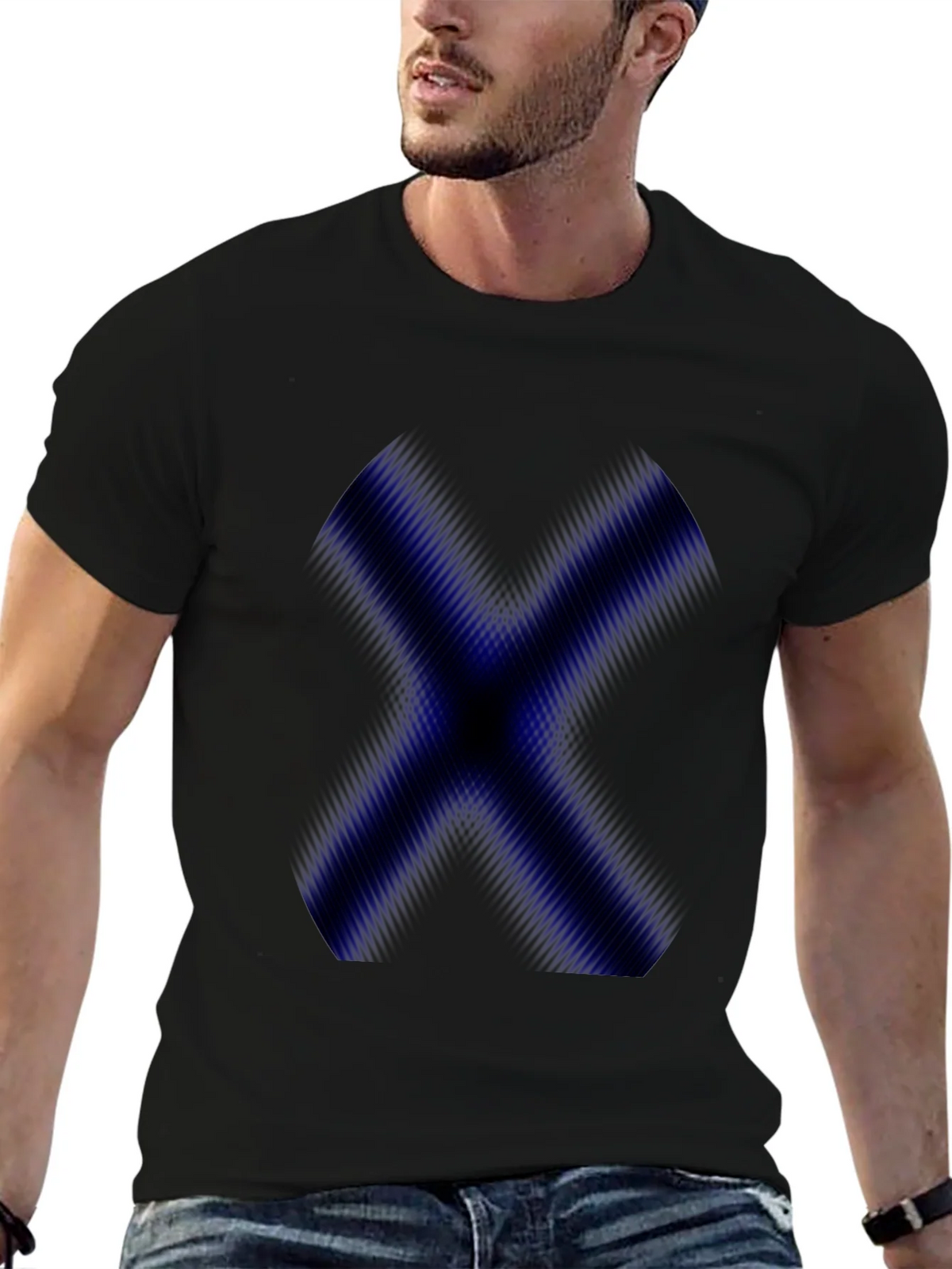 Mens Black T-Shirt with Blue X Graphic product image 6