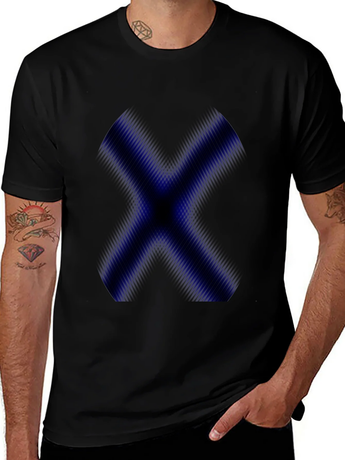 Mens Black T-Shirt with Blue X Graphic product image 1