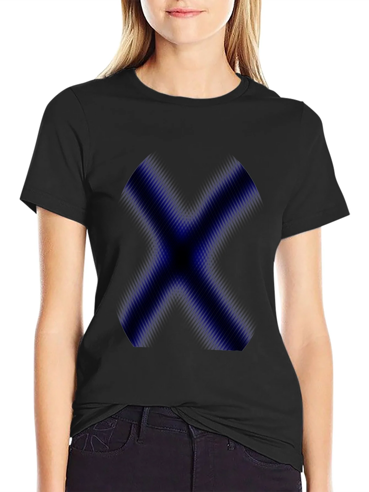 Mens Black T-Shirt with Blue X Graphic product image 2