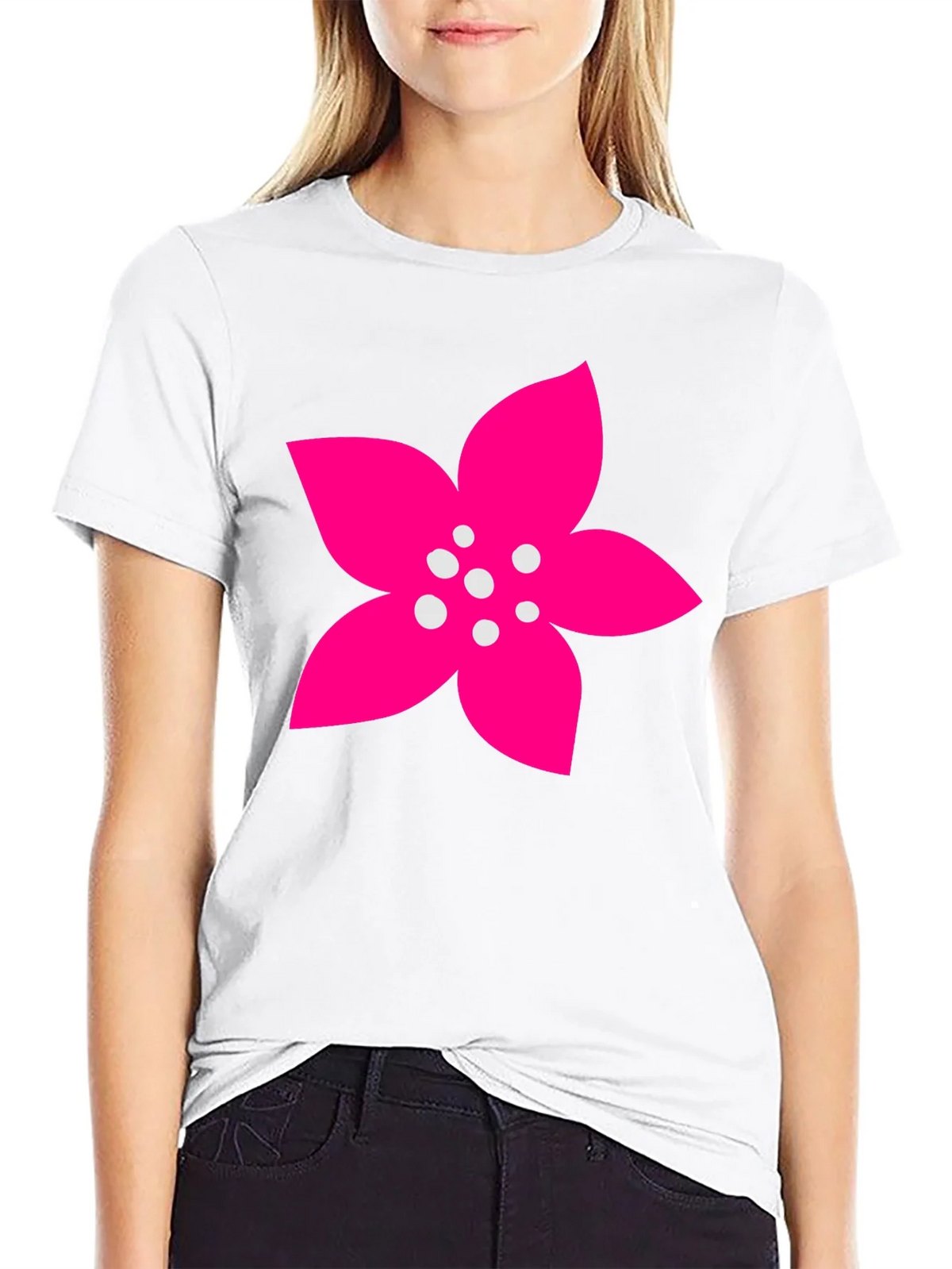 Black T-Shirt with Pink Flower Graphic product image 8