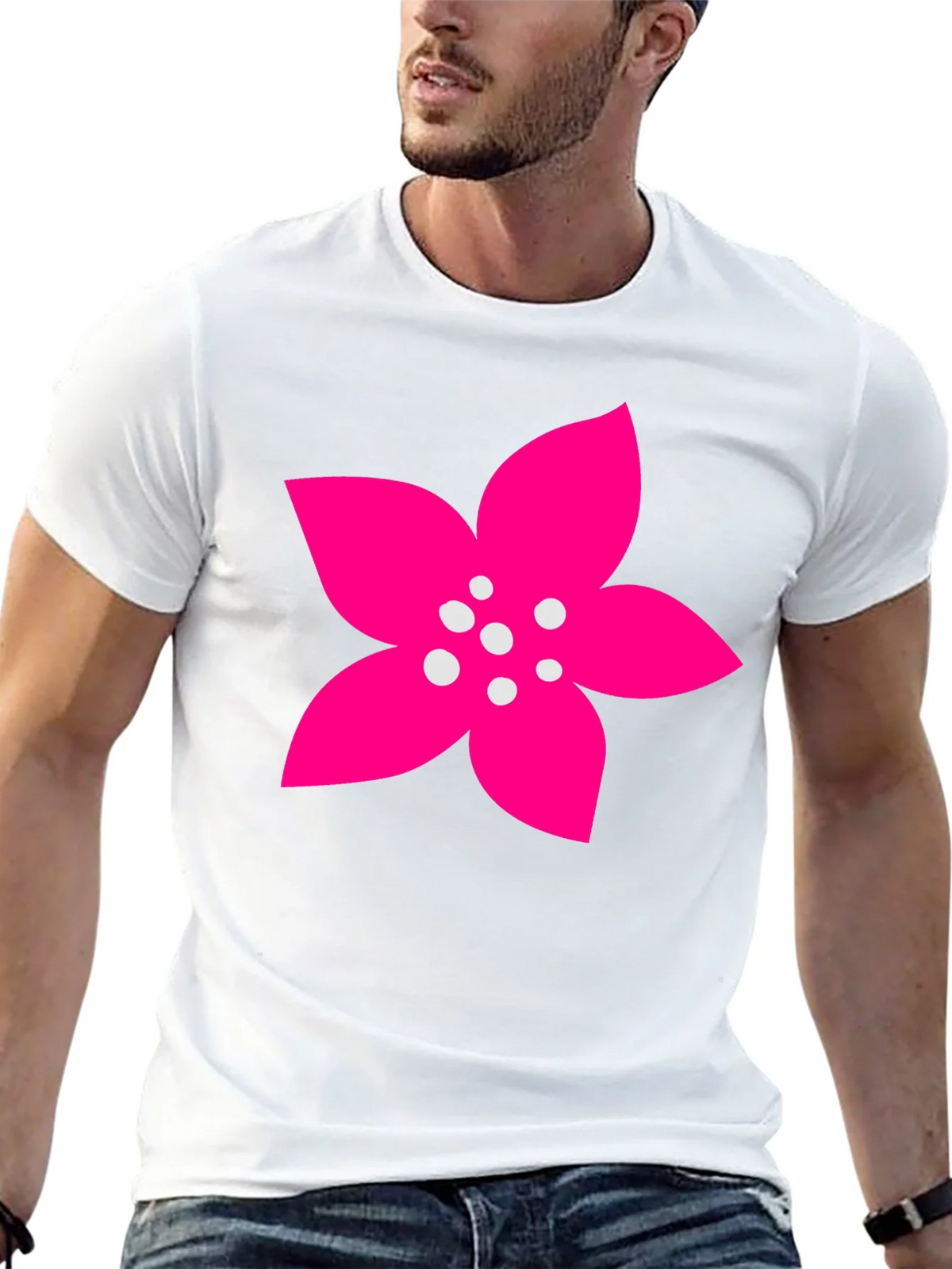 Black T-Shirt with Pink Flower Graphic product image 12