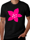Black T-Shirt with Pink Flower Graphic product image 1
