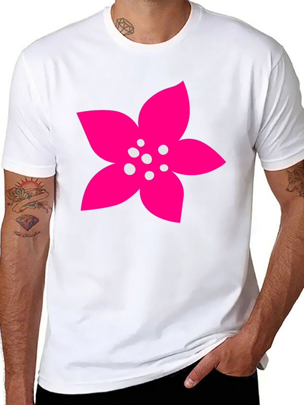 Black T-Shirt with Pink Flower Graphic product image 7