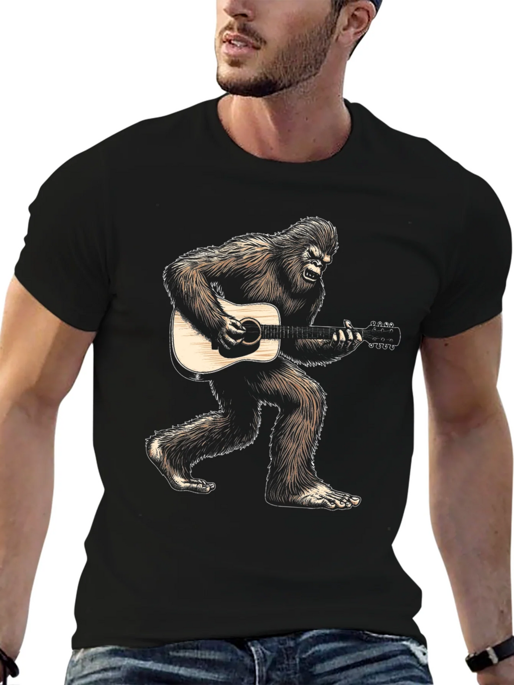 Bigfoot Playing Guitar Graphic Tee - Black product image 1