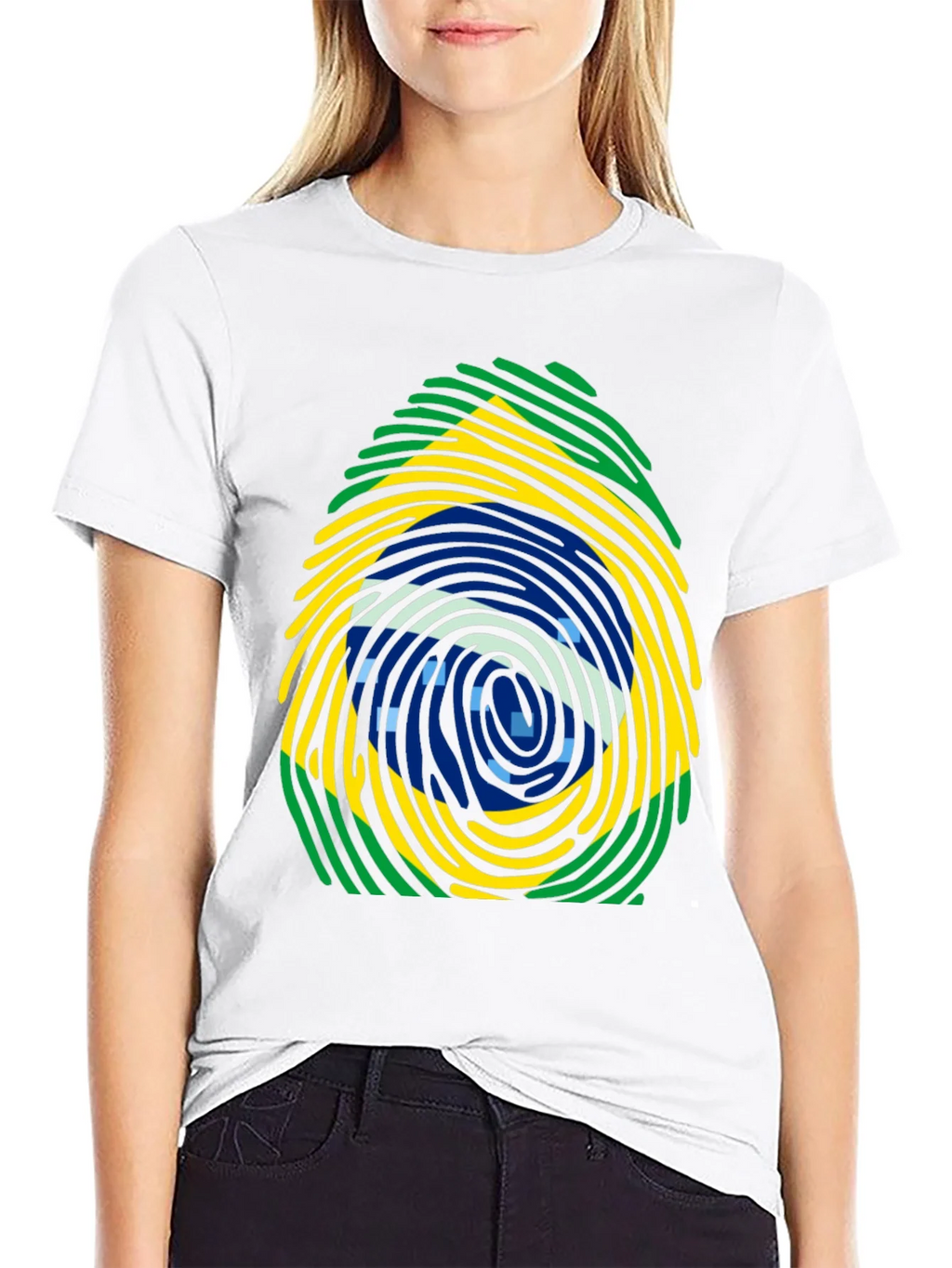 Brazil Flag Fingerprint T-Shirt - Black Cotton Tee product image 8