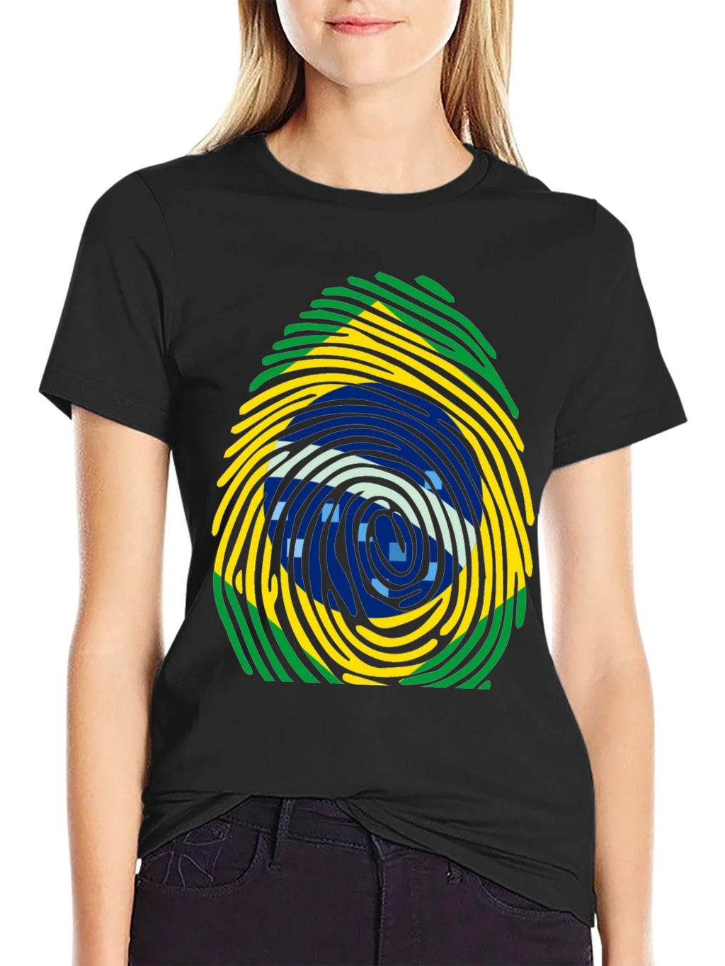 Brazil Flag Fingerprint T-Shirt - Black Cotton Tee product image 2