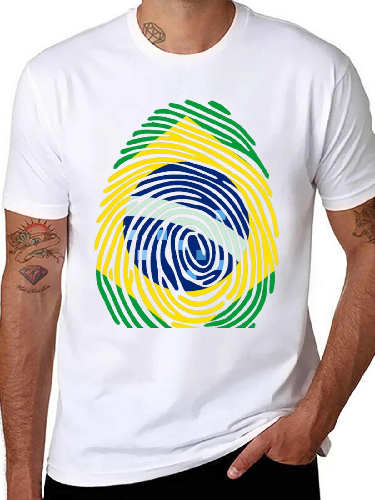 Brazil Flag Fingerprint T-Shirt - Black Cotton Tee product image 7