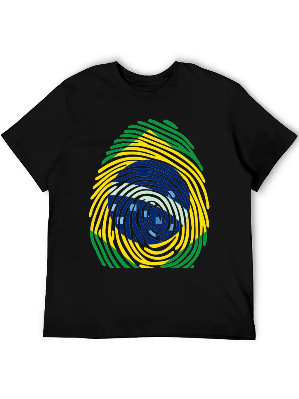 Brazil Flag Fingerprint T-Shirt - Black Cotton Tee product image 5