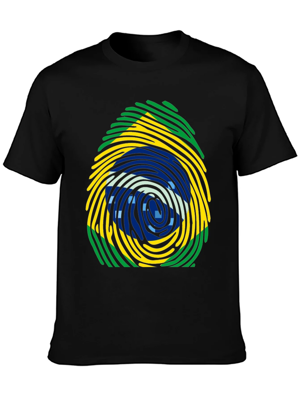 Brazil Flag Fingerprint T-Shirt - Black Cotton Tee product image 3