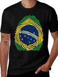 Brazil Flag Fingerprint T-Shirt - Black Cotton Tee product image 1