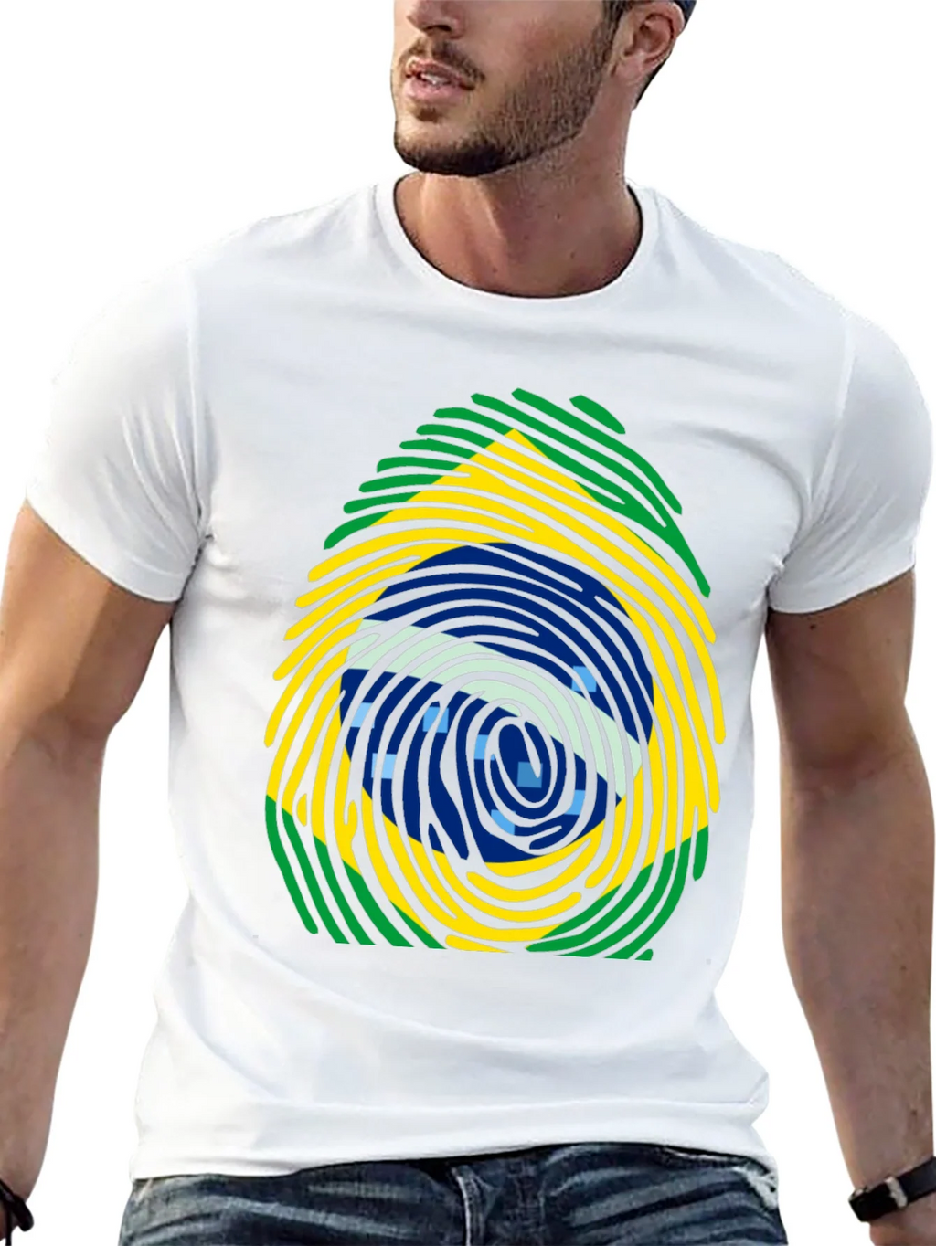 Brazil Flag Fingerprint T-Shirt - Black Cotton Tee product image 12