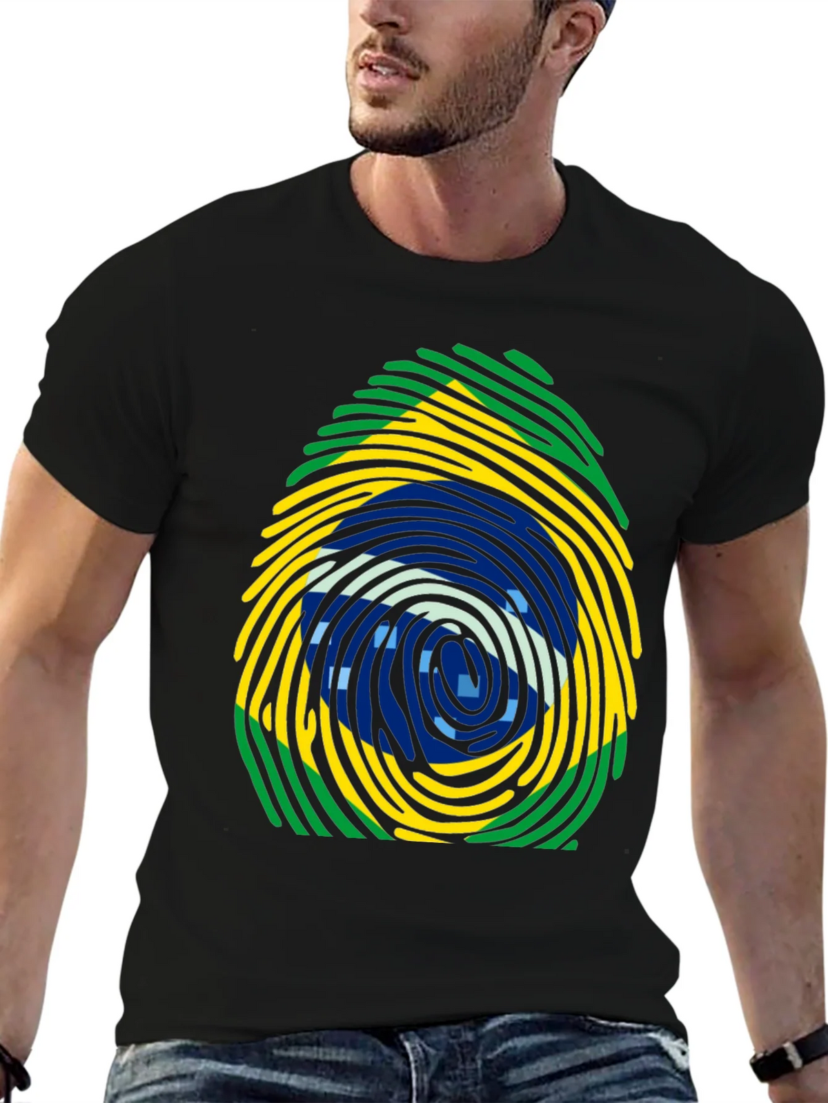 Brazil Flag Fingerprint T-Shirt - Black Cotton Tee product image 6