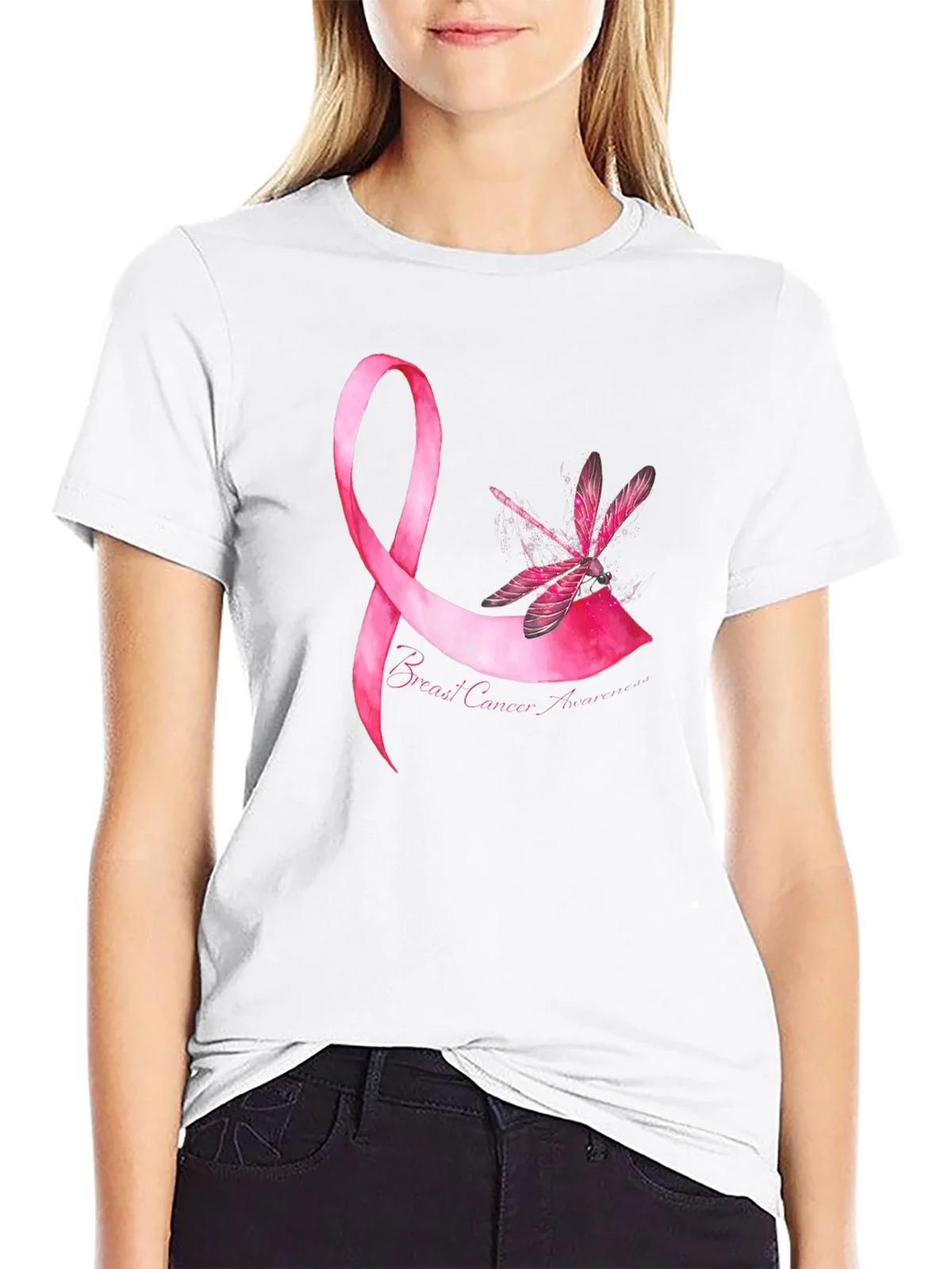 Breast Cancer Awareness Pink Ribbon Dragonfly T-Shirt product image 2