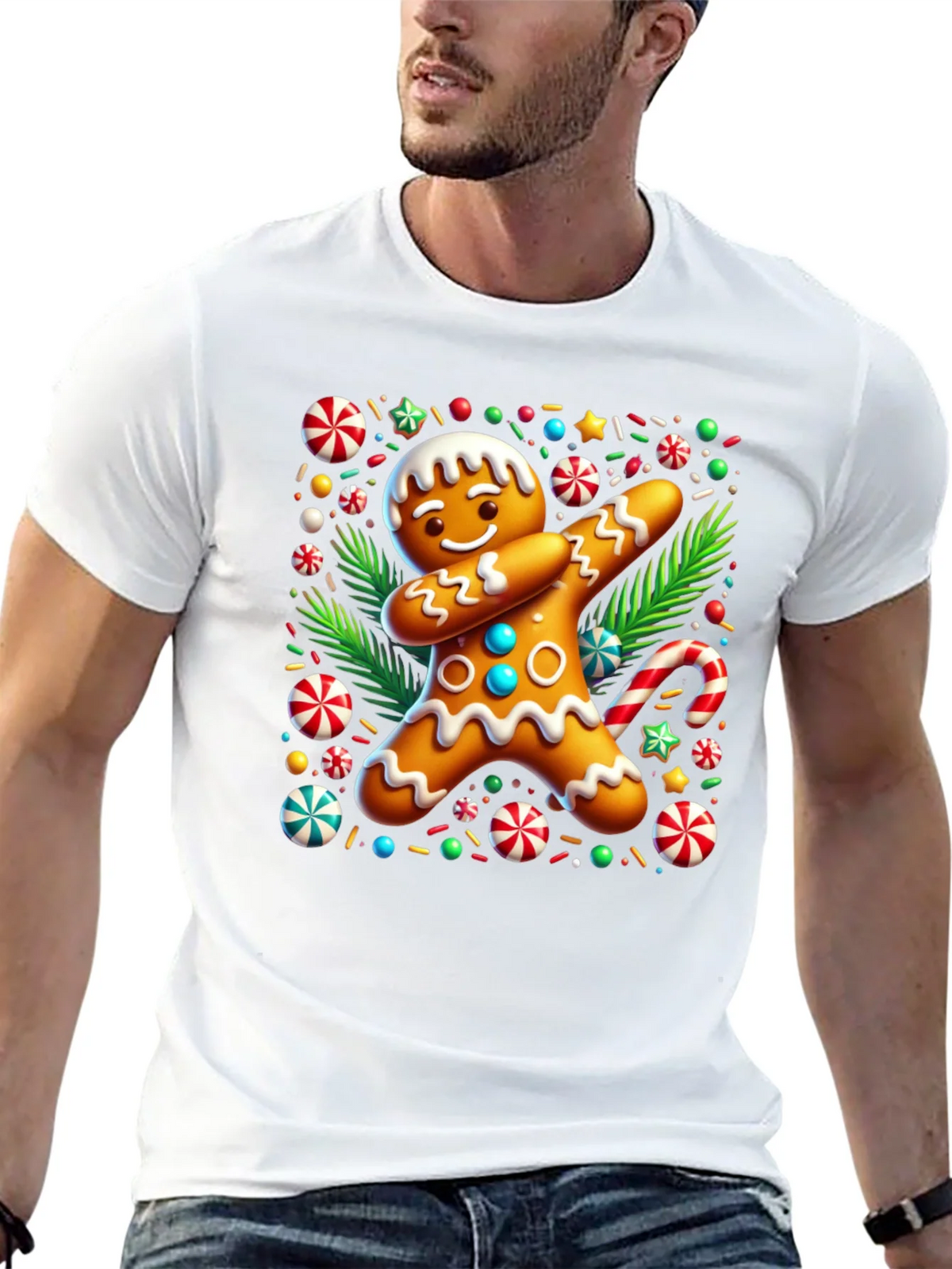 Dabbing Gingerbread Man Christmas T-Shirt product image 5