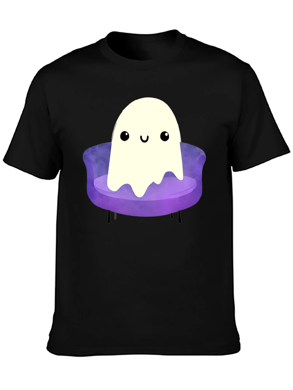 Cute Ghost on Couch Graphic Tee - Black Cotton Comfort product image 3