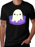 Cute Ghost on Couch Graphic Tee - Black Cotton Comfort product image 1