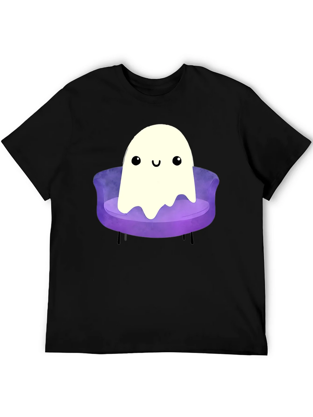 Cute Ghost on Couch Graphic Tee - Black Cotton Comfort product image 5