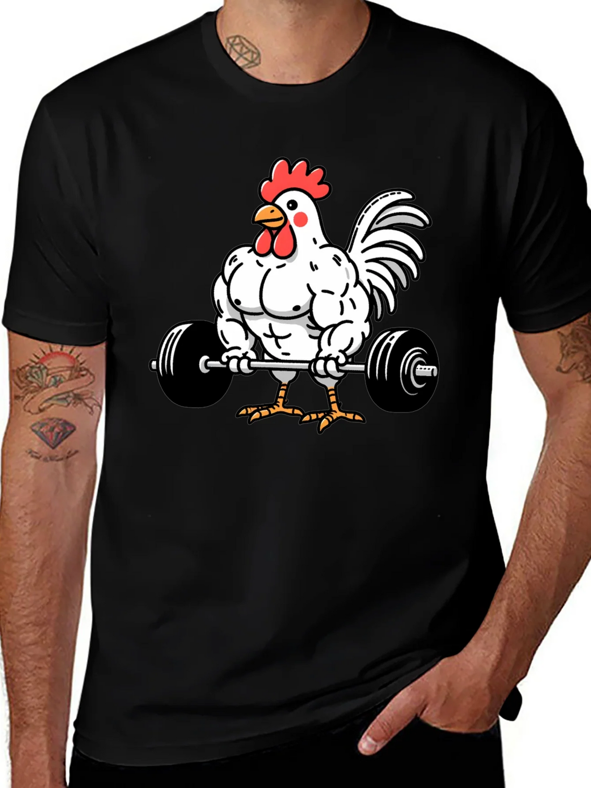 Funny Chicken Gym Black T-Shirt product image 1