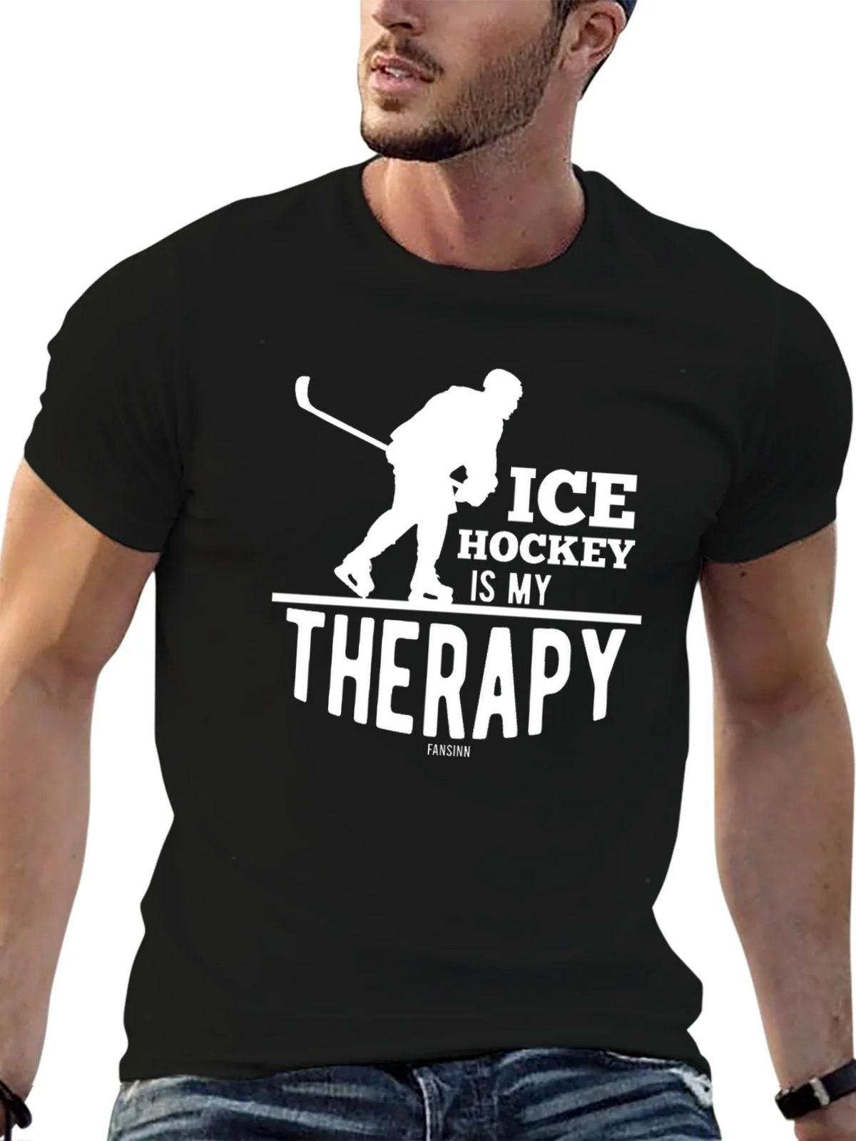Ice Hockey Is My Therapy Black T-Shirt product image 6